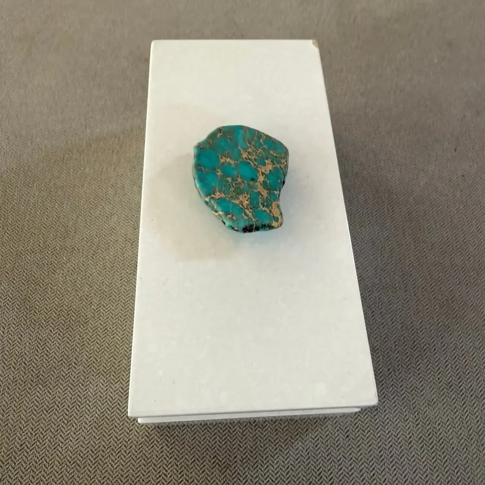 White Marble Trinket Box w Turquoise Stone Lid Jewelry Keepsake Box Decor
